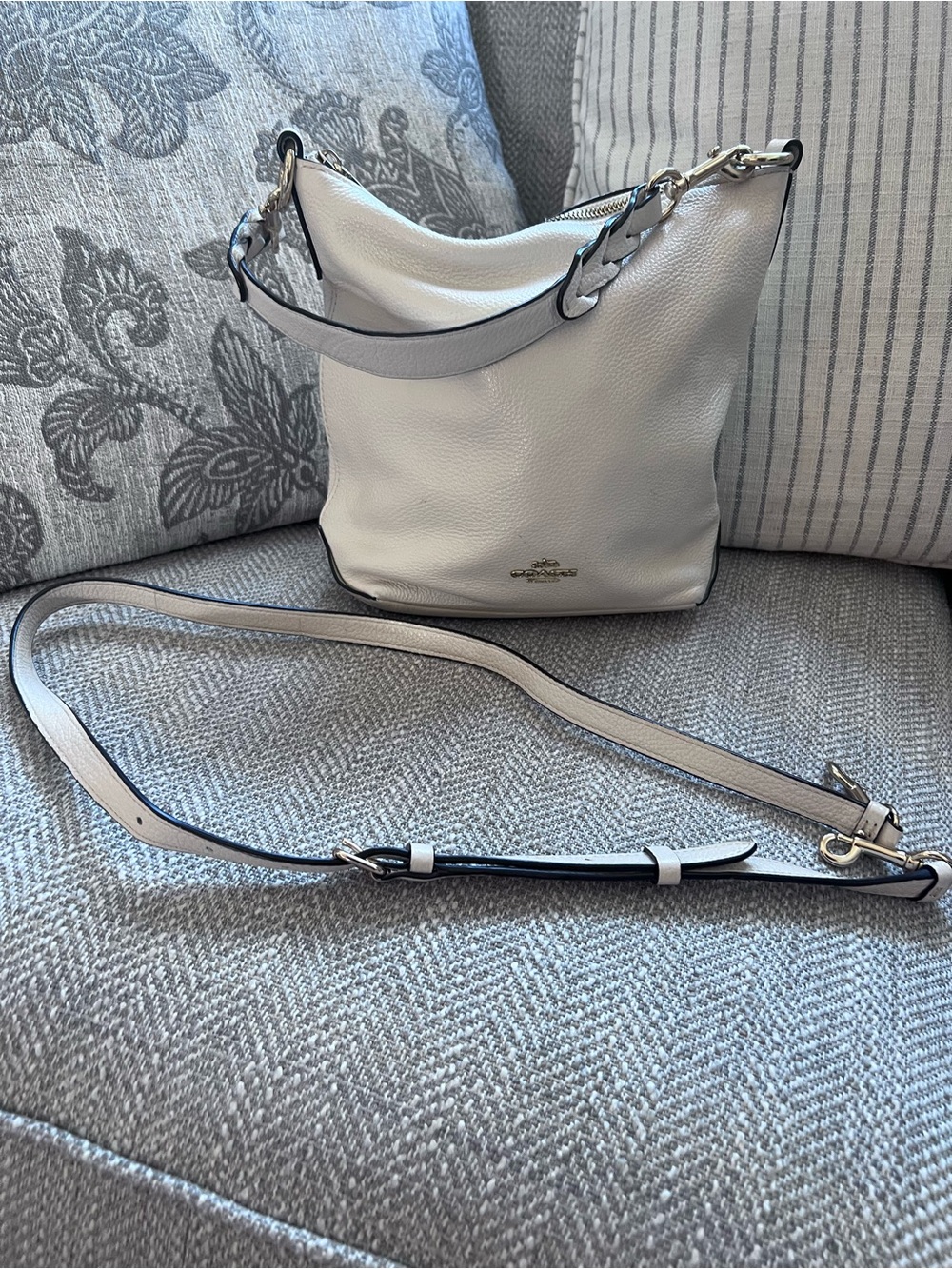 COACH F67025 Mini Abby Duffle Chalk White Pebbled Leather Shoulder Crossbody Bag